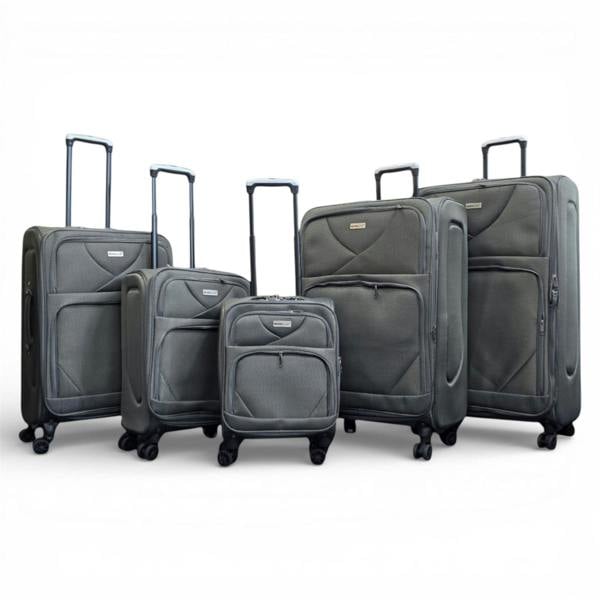 Infinity Luggage Soft Shell Lightweight Nylon Suitcase Set 4 Wheel Travel Case Holiday Bags