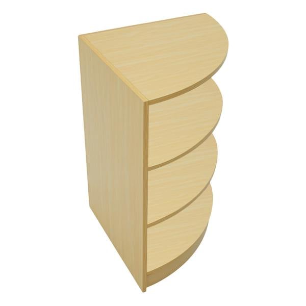 Astro LED Shop Counter Set in maple finish, featuring four curved shelves for display, ideal for retail environments