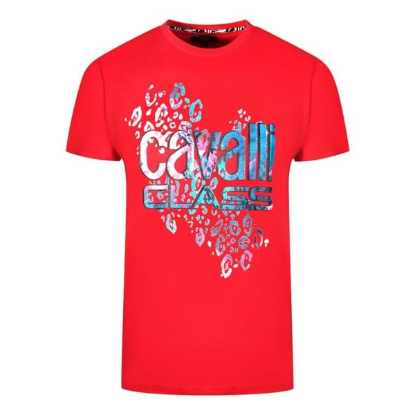 Cavalli Class Leopard Print Logo T-Shirt - Red