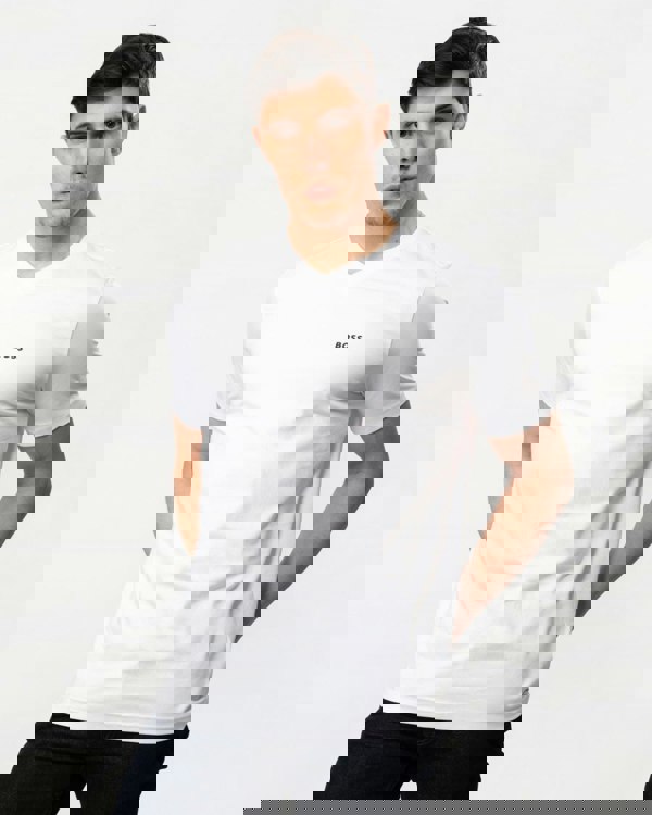 BOSS Green Tee V Mens Stretch Cotton V-Neck T-Shirt - White 100