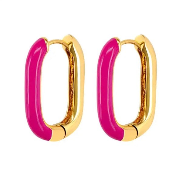 One Of A Kind Club Neon pink gold rectangle huggie