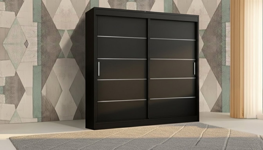 RAC3 Stylish Bedroom Sliding Wardrobe  -  comes in White/Grey/Black/Oak and Width 120cm/150cm/180cm/203cm/250cm (Black, 120cm)