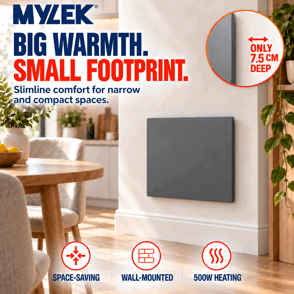 MYLEK Panel Space Heater 500W Eco Smart WiFi App Radiator Electric Slim Low Energy IPX4 rated