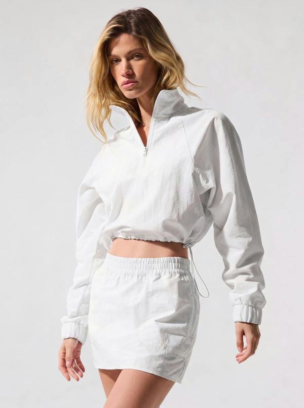 Anniou Cropped 1/4 Zip UV Protection Pullover - white