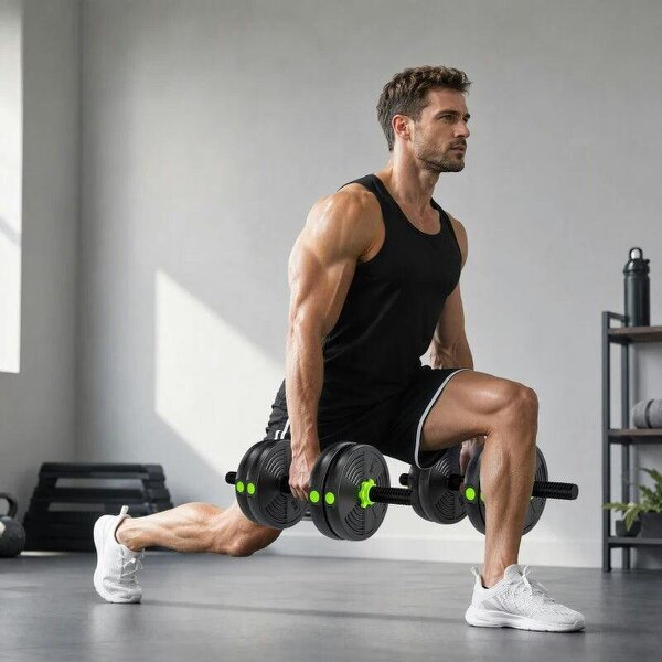 15 kg 3-in-1 Adjustable Dumbbell & Barbell Set with EZ Bar, Connecting Rod and Non-Slip Grip for Home Gym, Green