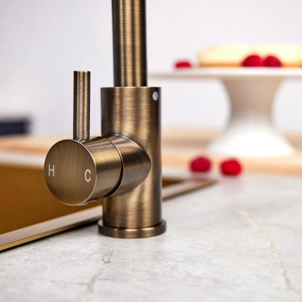 Flode Dellen | Single Lever Kitchen Sink Mixer Tap with Swivel Spout | Square Neck Design | Antique Brass Finish