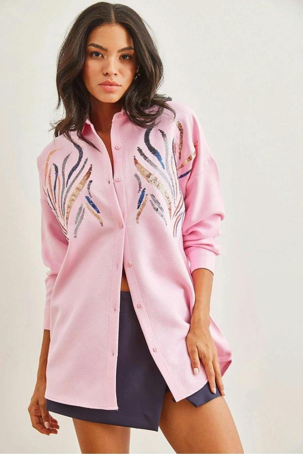 Hoxton Gal Sequin-Embellished Wool-Effect Oversized Winter Shirt