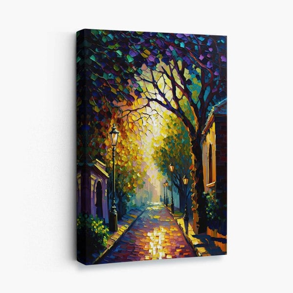 Autumn Twilight Street Palette Knife Painting Canvas Print No 1 | Artze Wall Art UK