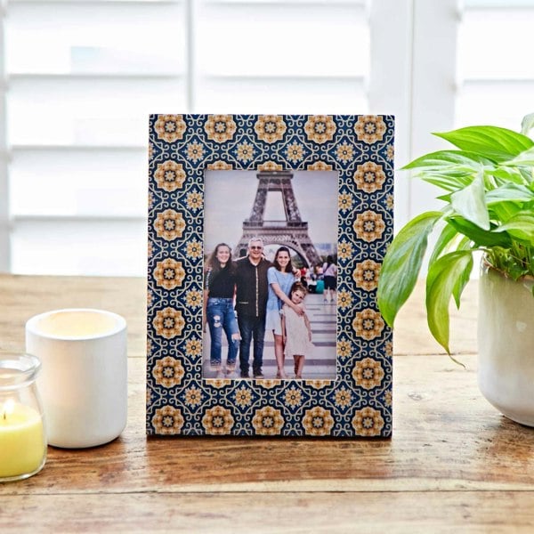 Paper High 6" x 4" Neela Blue and Gold Patterned Photo Frame