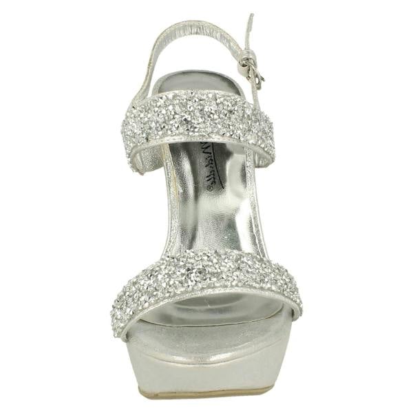 Anne Michelle Ladies Anne Michelle Double Glitter Strap Platform Heels