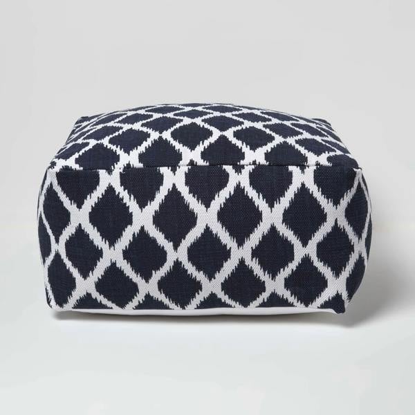 HOMESCAPES Ikat Design Blue and Natural Colour Bean Filled Pouffe