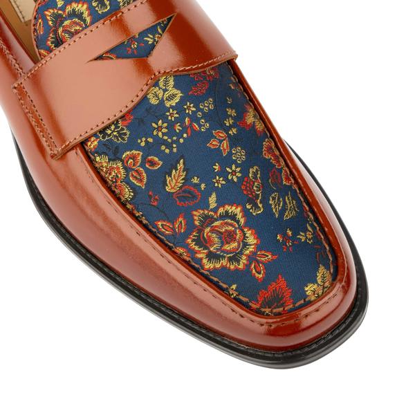 Embassy London Henry - Tan & Blue Flower - Men's Leather Loafer