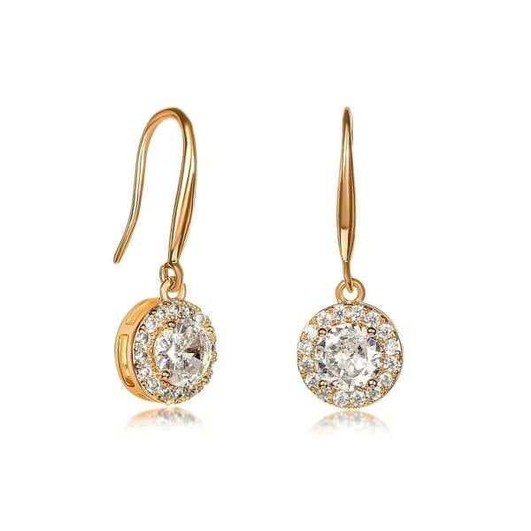 Zavana Gold Plated Round Halo Drop Earrings with Clear Cubic Zirconia Stones for women