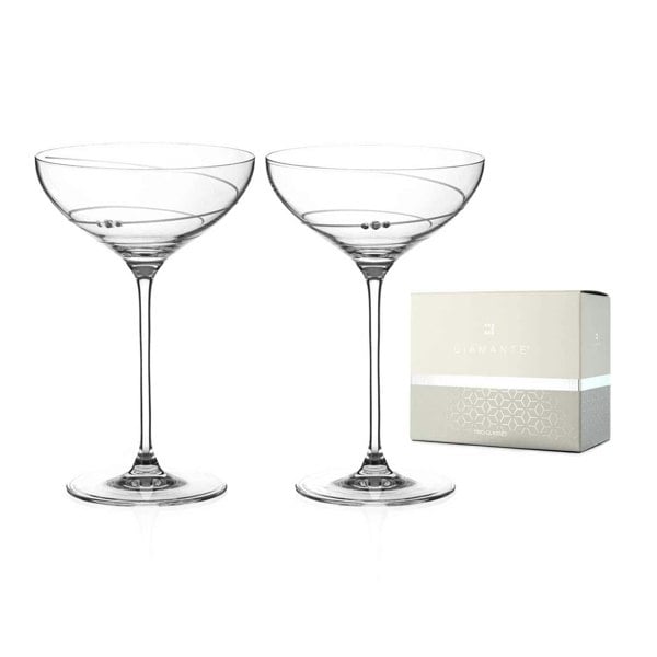 Diamante Toast Swirl Champagne Saucers - Set of 2