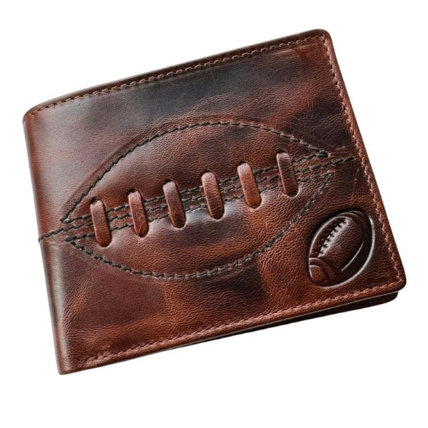 SPORTGIFTZ - Buffalo Leather Rugby Wallet | RFID Protection | 7 Card Slots | Coin Pouch & ID Holder | Rugby Fan Accessory