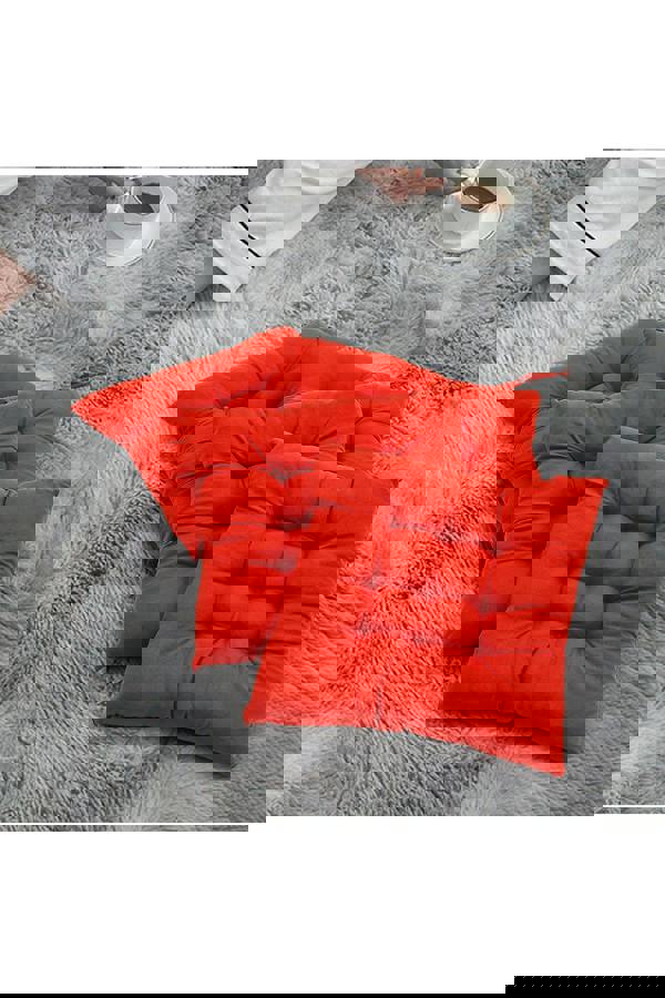 Living and Home 4Pcs Red Soft Seat Pads with Ties for Dining Chairs Desk Chair