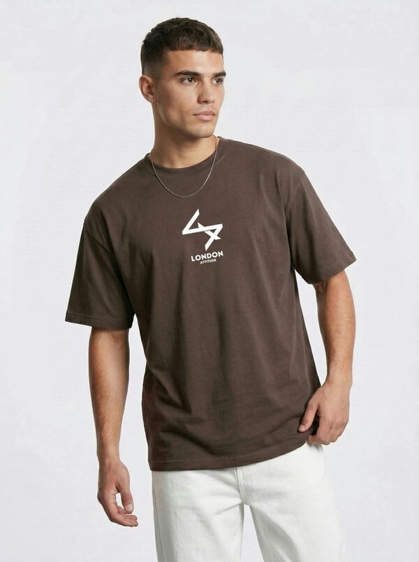 London Attitude Japanese inspired Oversized Heavyweight Cotton T-Shirt - Dark Chocolate