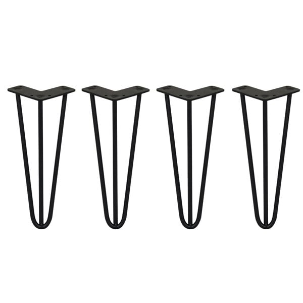 SkiSki 4 x 12" Hairpin Legs - 3 Prong - 10mm - Black