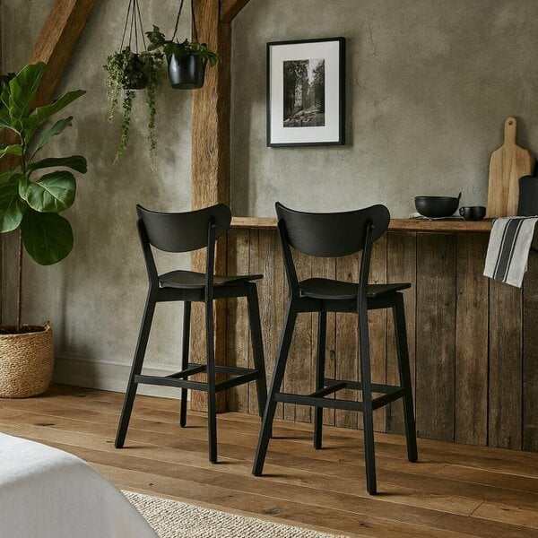 Wyld Haus Set of 2 Saffron Black Wooden Bar Stools