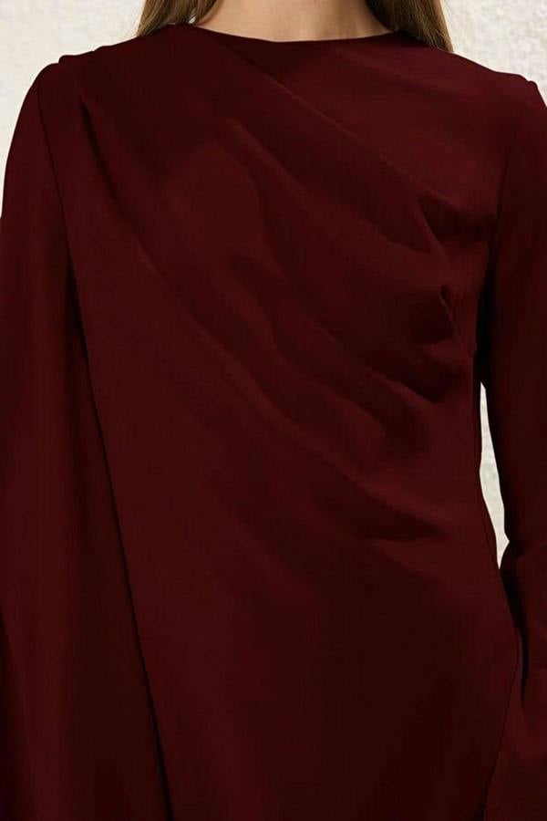 WOVCOR Draped Long Sleeve Maxi Dress with Asymmetric Detail