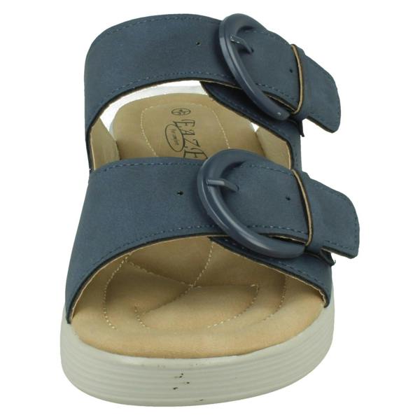 Eaze Ladies Eaze Low Wedge Mule Sandal with Twin Buckle Strap F12077