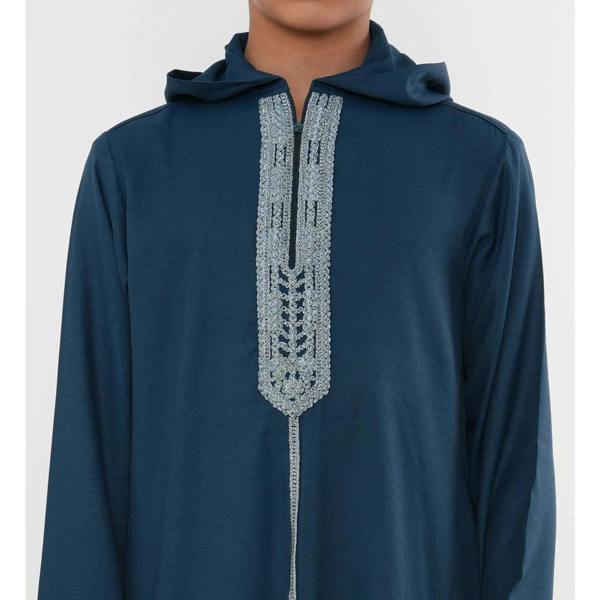 Boy's Moroccan Thobe Hooded Gandoura Embroidery Jubba - Aqua - Thobez - 10