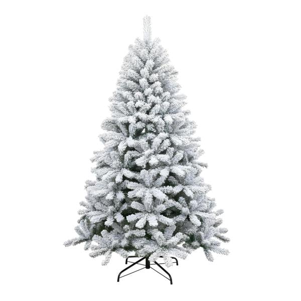 4ft to 7ft Green Snow-Flocked Artificial Christmas Trees with PVC Tips and Metal Stand image 1