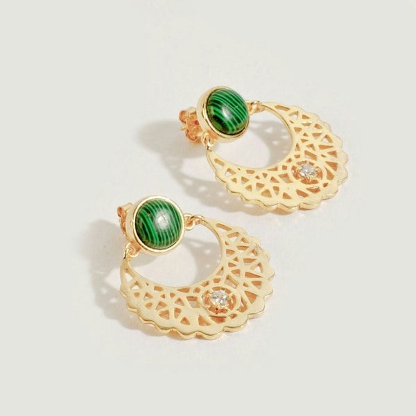 Lila Rasa Cradle Moon With Malachite & Crystal Stud Earrings