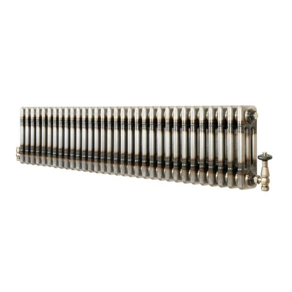 Traditional 3 Column Radiator & Valves - 300mm x 1460mm - Raw Metal