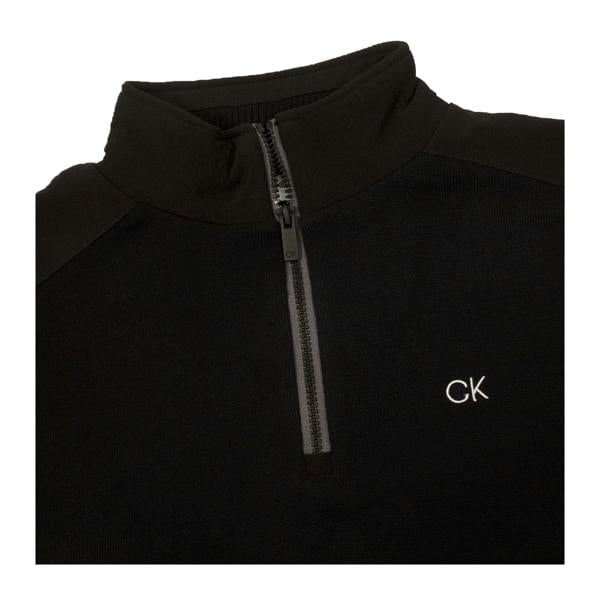 Calvin Klein Mens Embroidered Logo Zip Neck Raglan Sweatshirt - Black - 