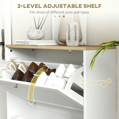 Wyld Haus Lori Wooden White Natural Top Shoe Cabinet With 2 Flip Drawers