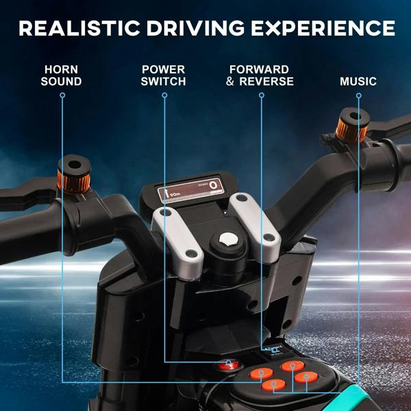 Black electric motorbike handlebar control panel with mounted light cluster