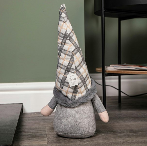 Samuel Alexander 35cm Grey Standing Christmas Gonk Decoration with Tartan Hat