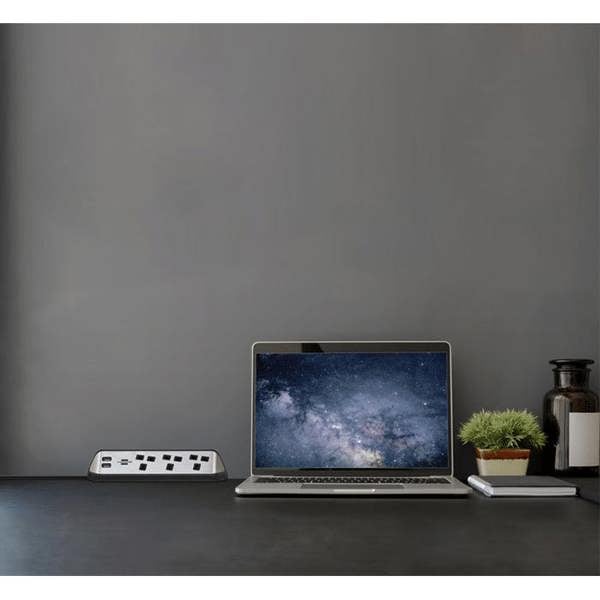 Brennenstuhl Estilo Corner Extension Lead With USB - Stainless Steel - Silver & Black
