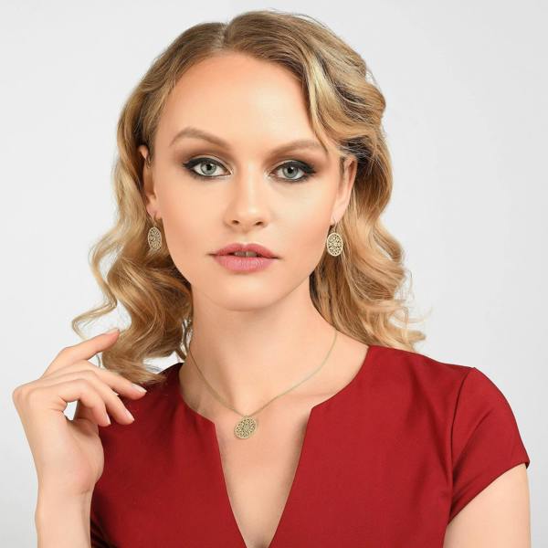 Gold Mandala Arabesque Pendant Necklace with Cubic Zirconia - namana.london
