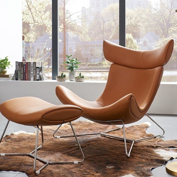 Imola Chair And Ottoman, Brown with Frame Base, Clearance-Weilai-Weilai Concept