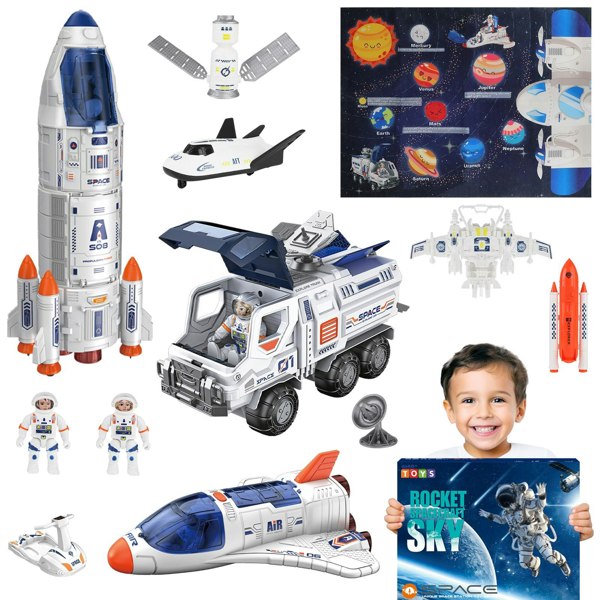 deAO Toys Rocket Ship Toys for Kids Space Shuttle Playset with Astronaut Figures Realistic Features for Imaginative Play and Learning