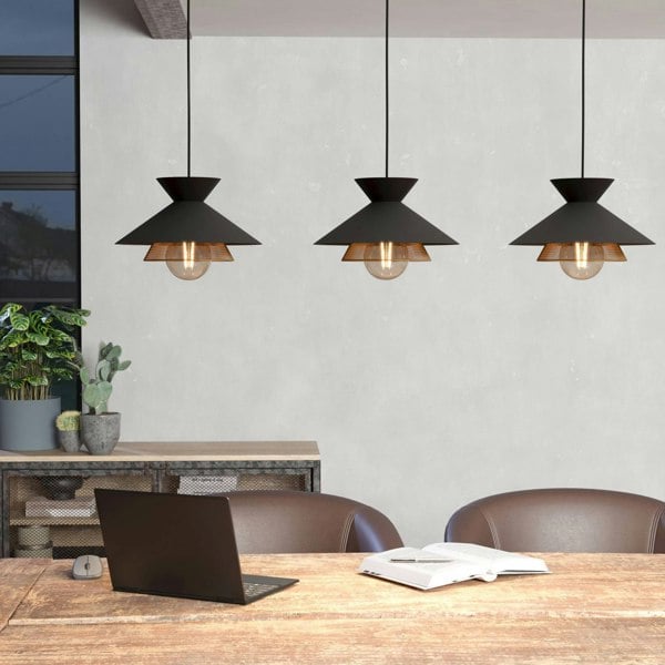 EGLO Grizedale Black And Brass 3-Light Pendant