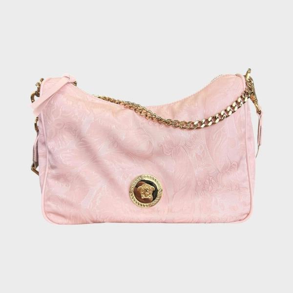 Versace Hobo Medusa Head Floral Large Shoulder Bag Pink