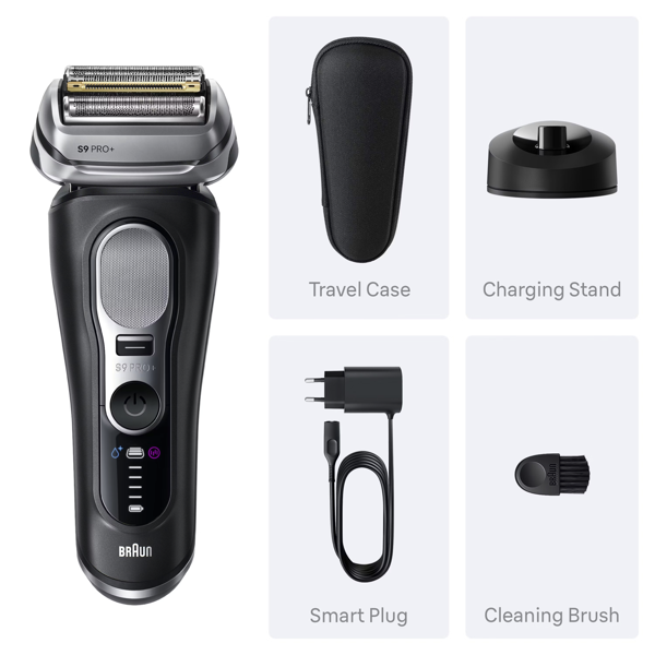 Braun Series 9 PRO+ 9610S Electric Shaver, Pro SensoAdapt, Charging Stand - Black