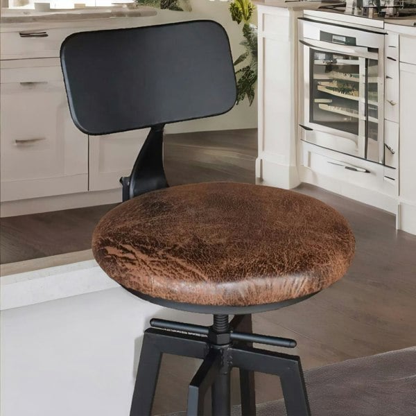 Rafaelo Mobilia Industrial Adjustable Height Retro Bar Stool With Back Rustic Brown
