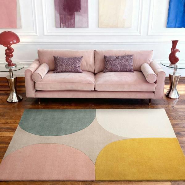Ted Baker Wool Rug, Beige Multicolour, cotton backing, geometric design, hard-wearing rug, hand-woven rug.