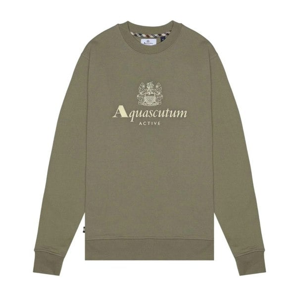 Aquascutum Mens Big Logo Crew Neck Active Sweatshirt - Army Green
