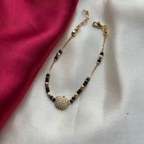 The Colourful Aura 18k Gold plated Black Bead Nazar Charm bracelet