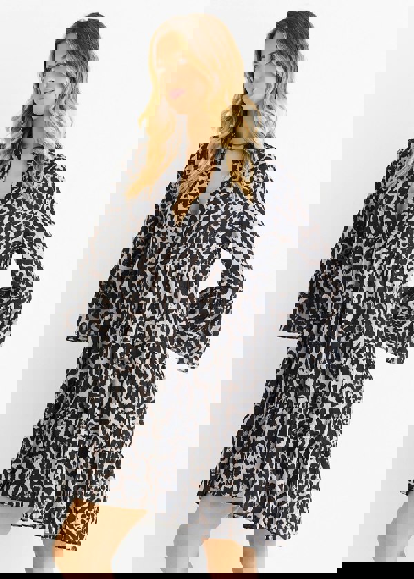 Gini London Grey Animal Print Skater Mini Dress