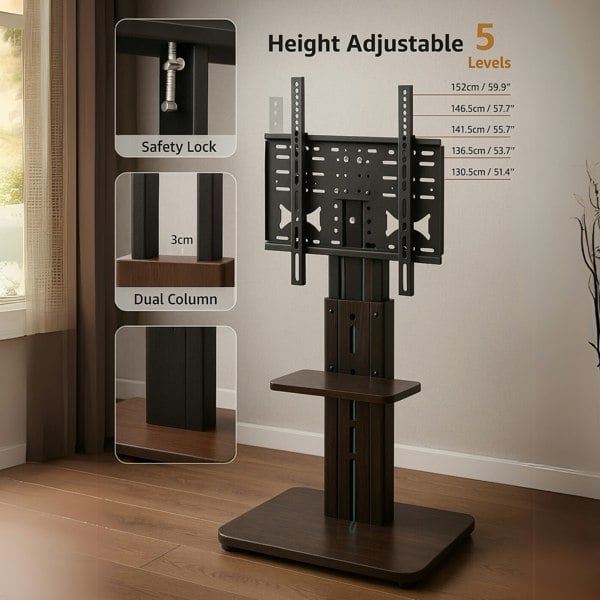 BMBO 2 Tier Adjustable TV Floor Stand With 2 Shelves
