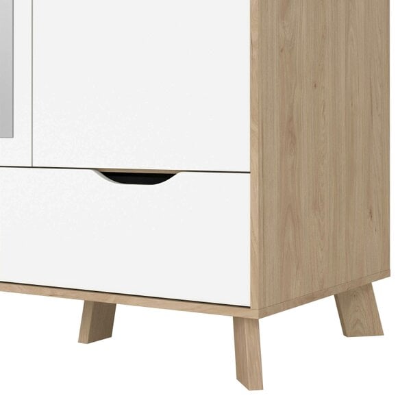 Wyld Haus Lira Jackson Hickory Oak Wood and White Wardrobe 3 Doors  2 Drawers with Mirror