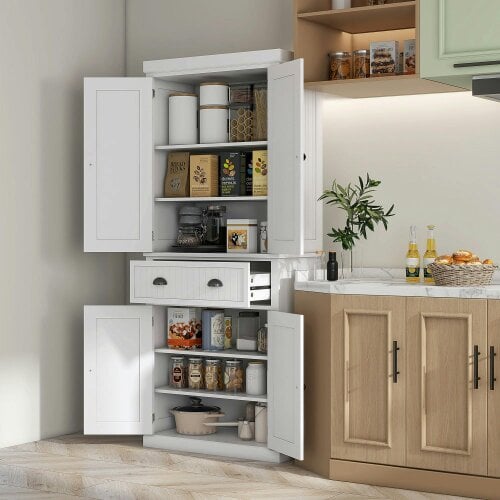 Wyld Haus Ellu Soso Wooden White Kitchen Storage Cabinet With Drawer And Adjustable Shelves