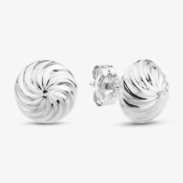 T. H. Baker 9ct White Gold 8mm Swirl Dome Stud Earrings 5.55.6969