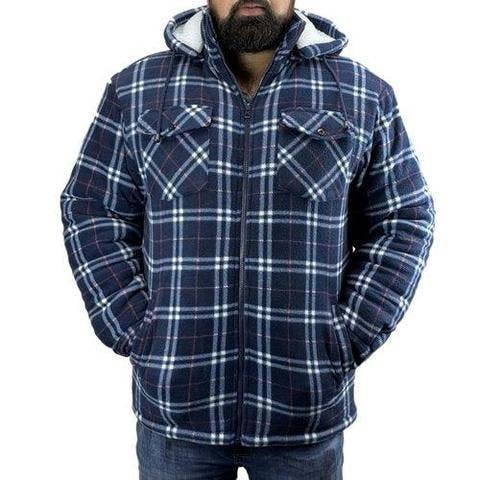 Game Richmond shirt in blue check, front view with full zip, fleece lining and two chest pockets, designed for countryside layering